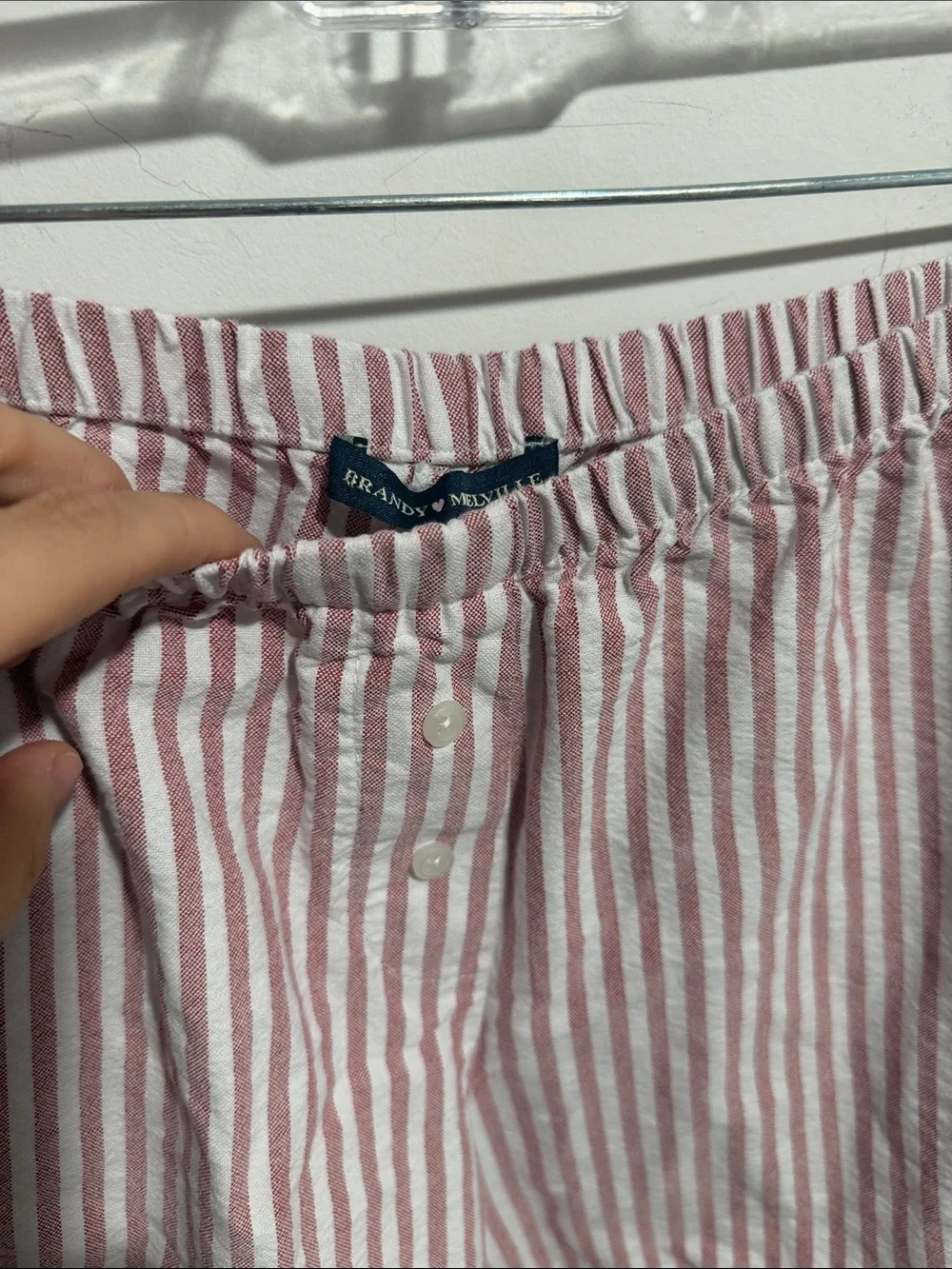 Brandy Melville Red and White Striped Button-Up Shirt & Shorts Set One Size